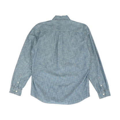 Blue Solid Long Sleeve Button Down