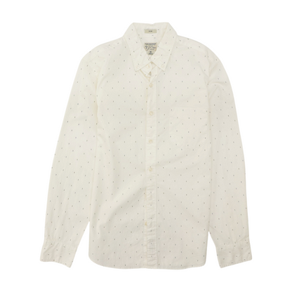 White Abstract Long Sleeve Button Down