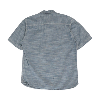 Blue Solid Short Sleeve Button Down