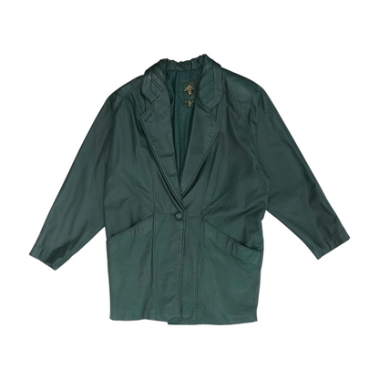 Green Solid Leather Coat