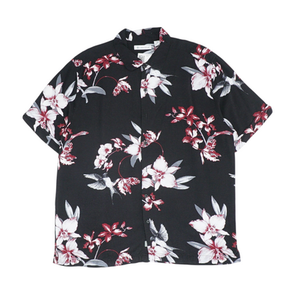 Black Floral Short Sleeve Button Down