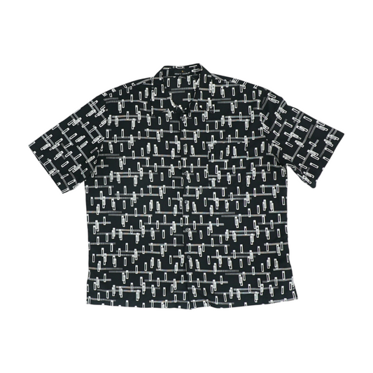 Black Print Short Sleeve Button Down