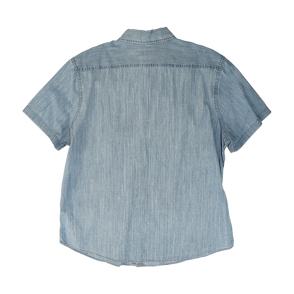 Blue Solid Short Sleeve Button Down