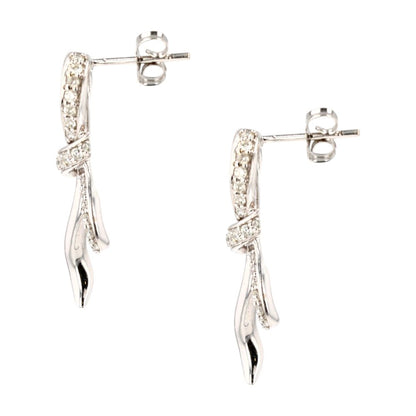 14K White Gold Diamond Accented Ribbon Drop Earrings