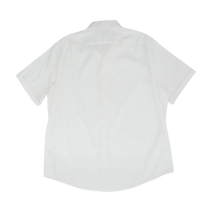 White Solid Short Sleeve Button Down