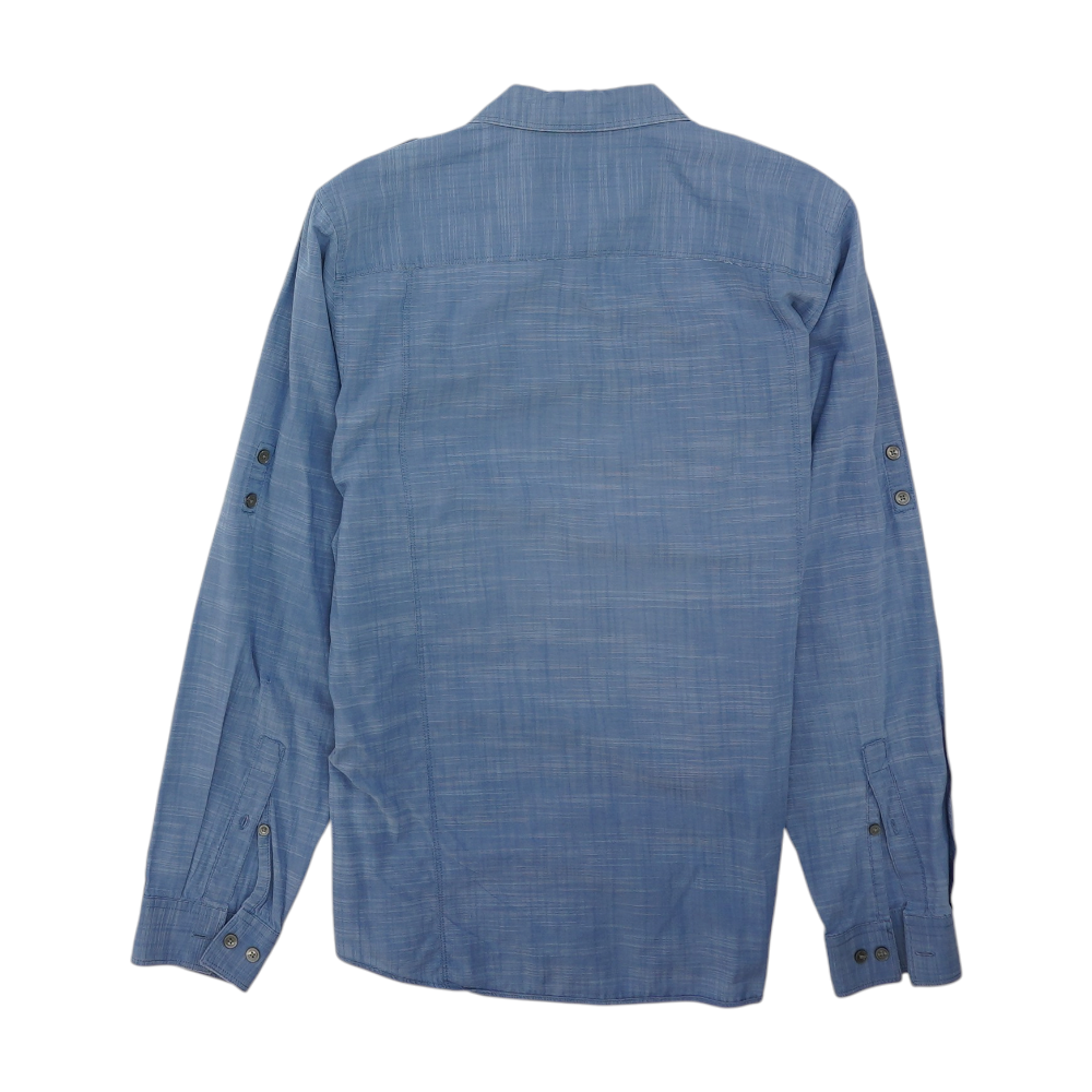 Blue Solid Long Sleeve Button Down