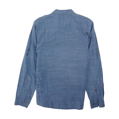 Blue Solid Long Sleeve Button Down