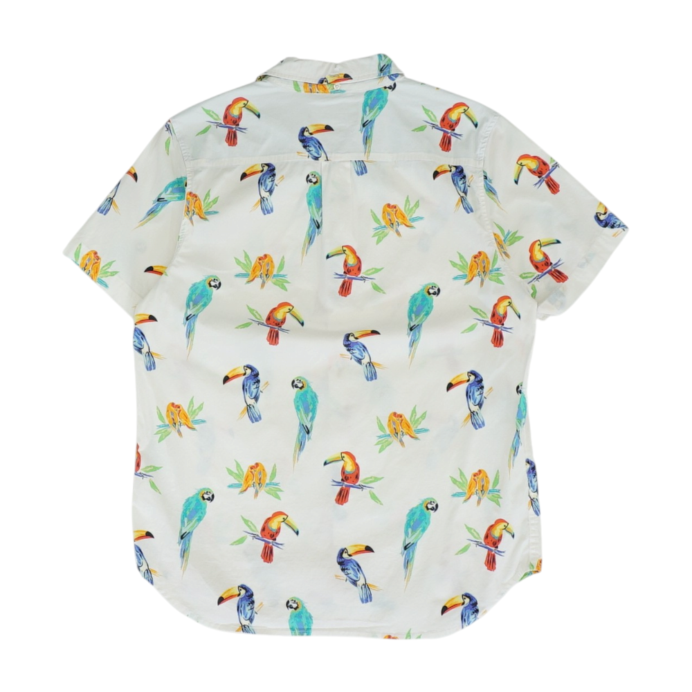 White Graphic Short Sleeve Button Down
