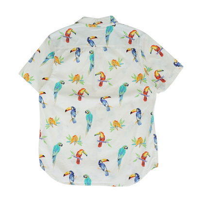 White Graphic Short Sleeve Button Down