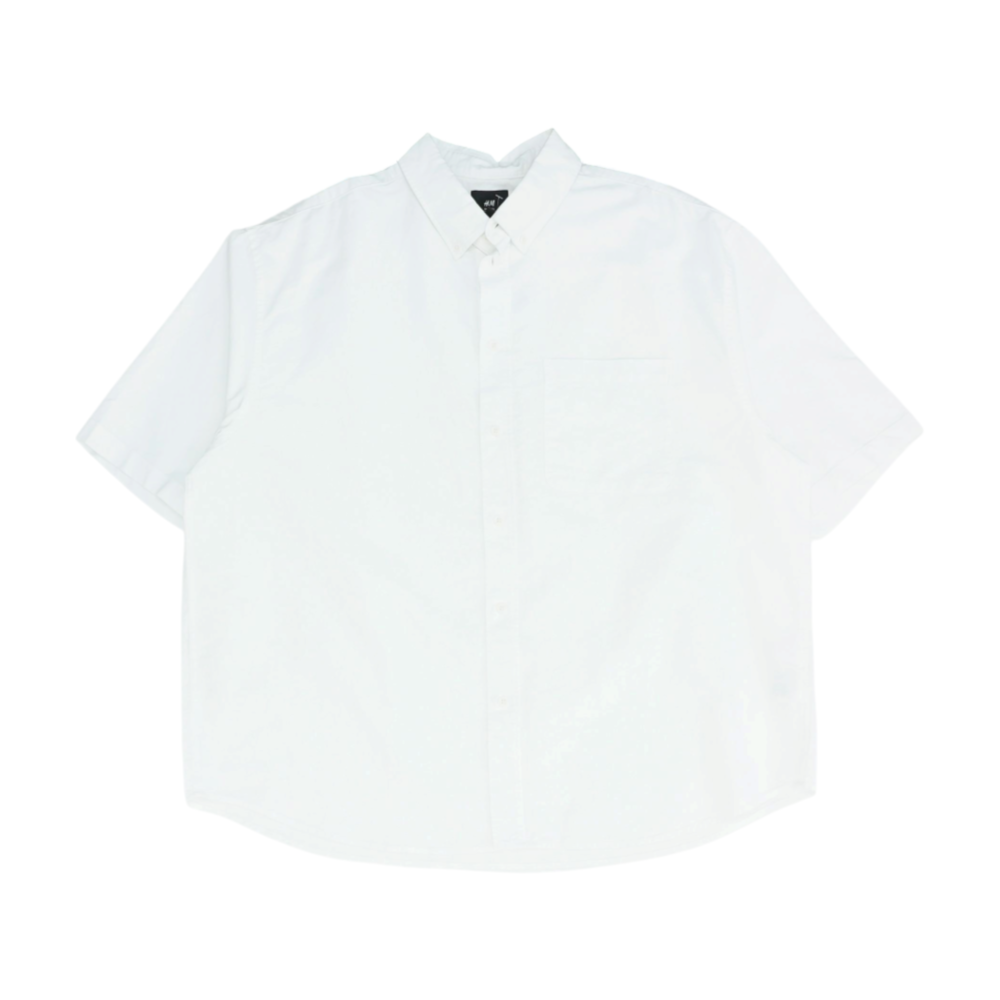 White Solid Short Sleeve Button Down