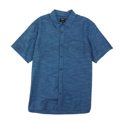 Blue Solid Short Sleeve Button Down