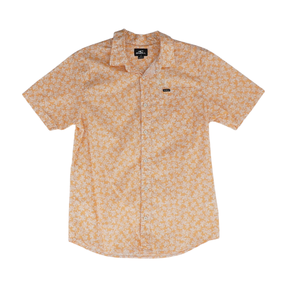 Orange Floral Short Sleeve Button Down