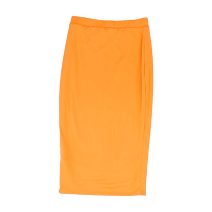 Neon Orange Solid Midi Skirt