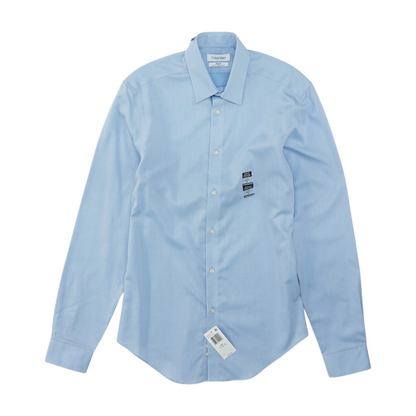 Blue Solid Long Sleeve Button Down