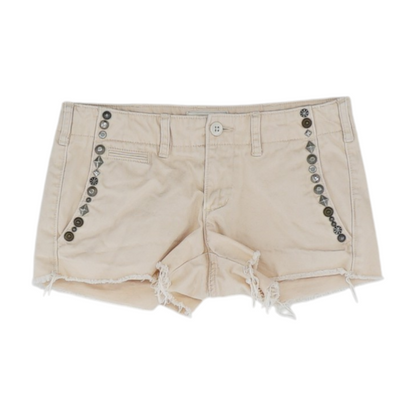 Beige Solid Denim Shorts