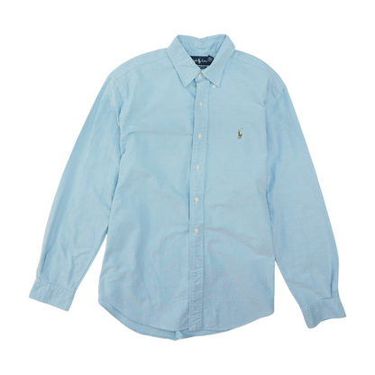 Blue Solid Long Sleeve Button Down