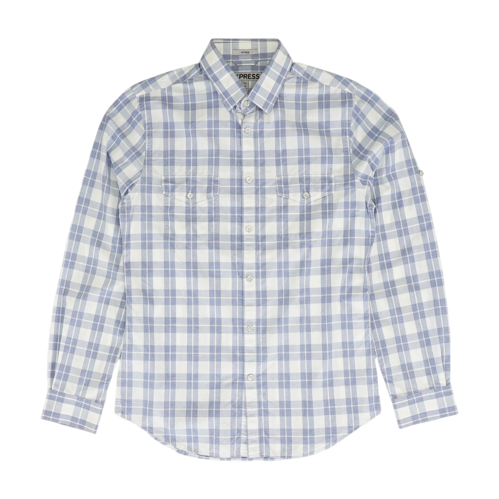 White Plaid Long Sleeve Button Down