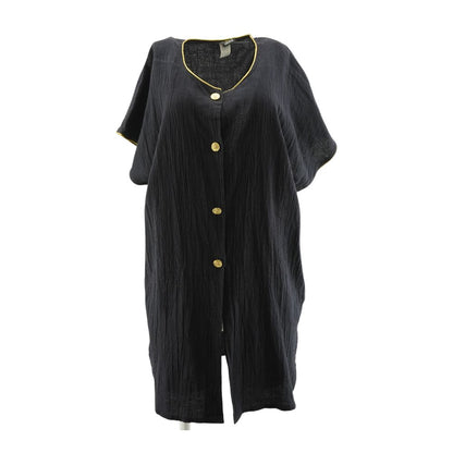 Vintage Navy Solid Button Front Mini Dress