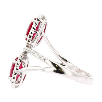 Platinum Two Stone Oval Ruby With Diamond Halo And Accents Band