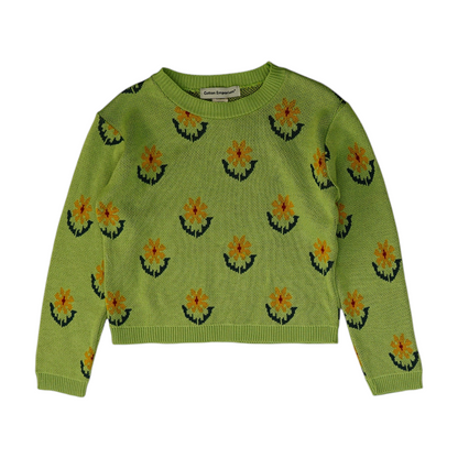 Green Floral Pullover Sweater