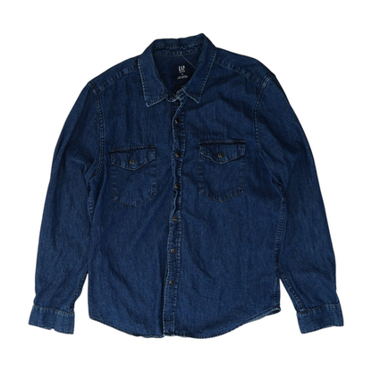 Blue Solid Flannel Button Down