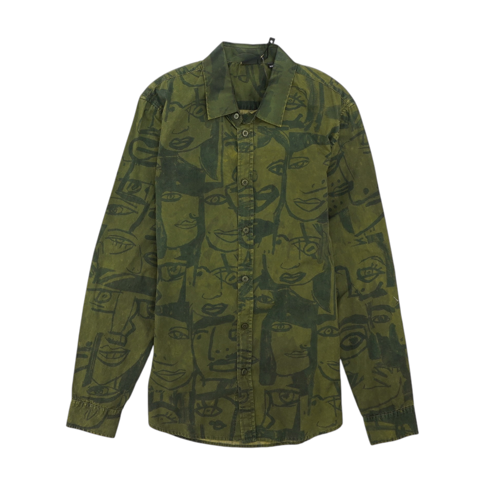 Green Graphic Long Sleeve Button Down