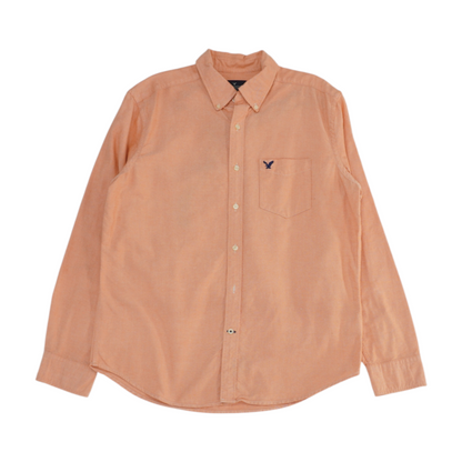 Orange Solid Long Sleeve Button Down