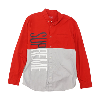 Red Color Block Long Sleeve Button Down