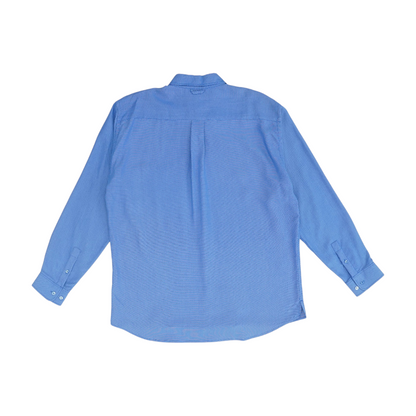 Blue Solid Long Sleeve Button Down