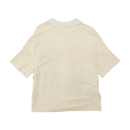 Beige Abstract Short Sleeve Button Down