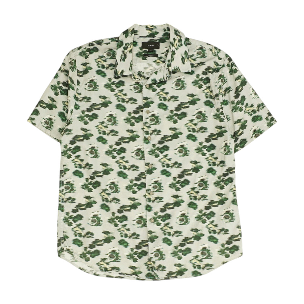 Green Abstract Short Sleeve Button Down