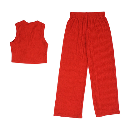 Red Solid Pant Set