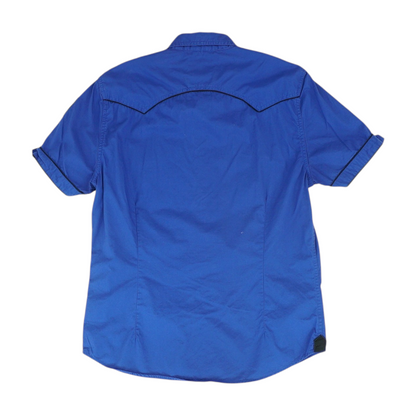 Blue Solid Short Sleeve Button Down