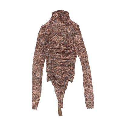 Brown Floral Bodysuit Blouse