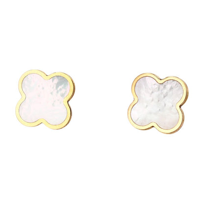 14K Gold Mother of Pearl Large Clover Stud Earrings
