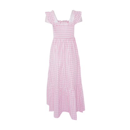 Pink Check Midi Dress