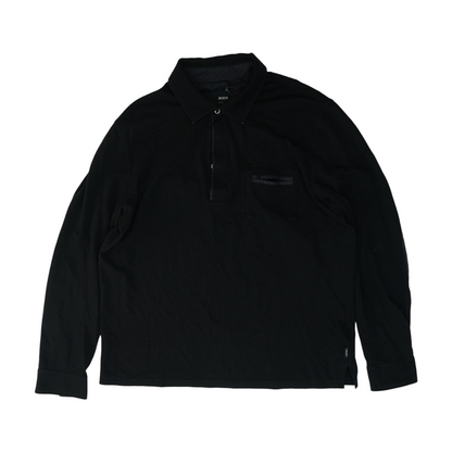 Black Solid Long Sleeve Polo