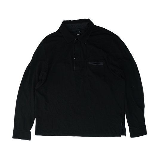 Black Solid Long Sleeve Polo