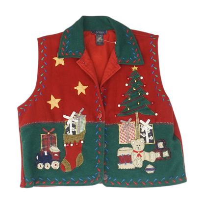 Vintage Red Graphic Vest Sweater