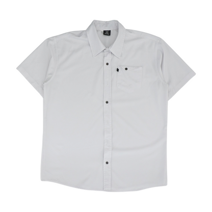 White Solid Short Sleeve Button Down