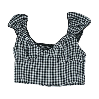 Black Check Cropped Blouse