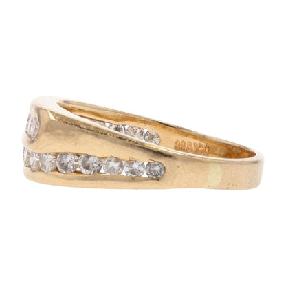 1 Ct 14K Gold Round Channel Set Diamond Two Row Bypass Band