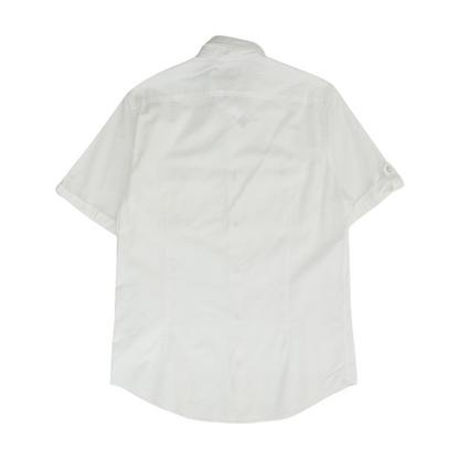 White Solid Short Sleeve Button Down
