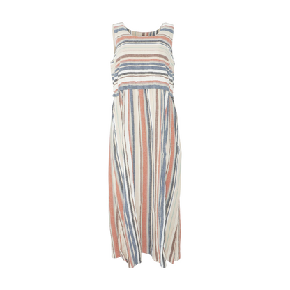 Beige Striped Midi Dress