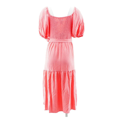 Coral Solid Midi Dress
