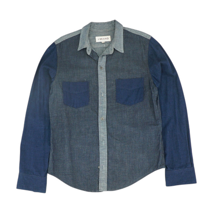 Navy Color Block Long Sleeve Button Down