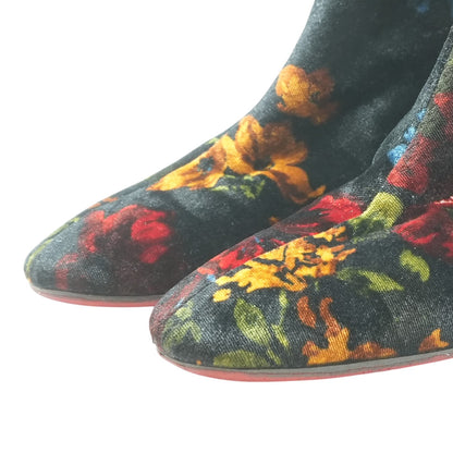 Black Velvet Floral Ankle Boots
