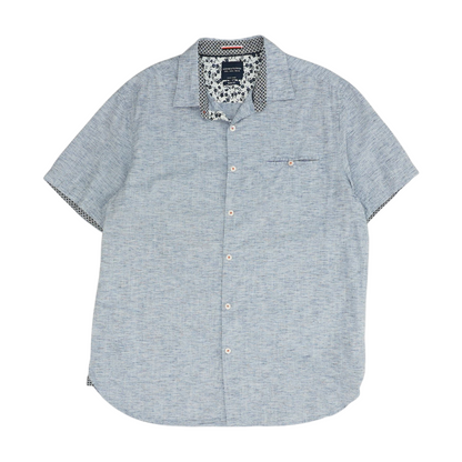 Blue Solid Short Sleeve Button Down