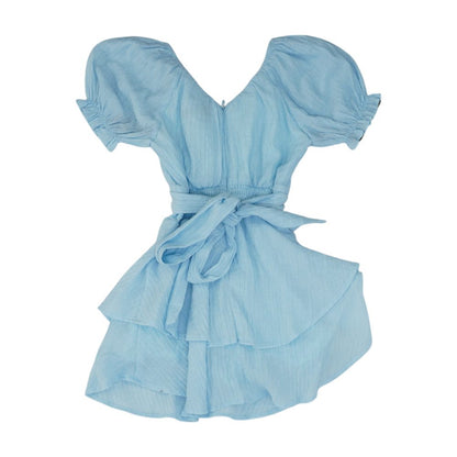 Blue Solid Short Sleeve Blouse