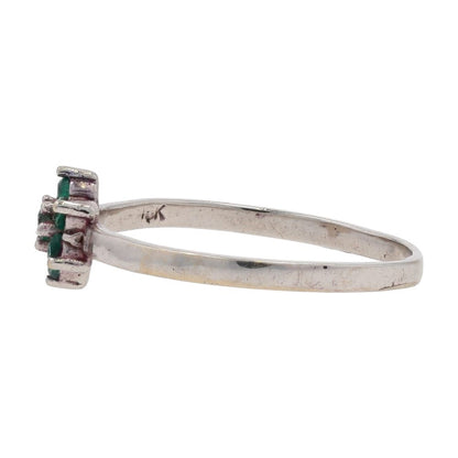 14K White Gold With Green Stone Flower Cluster Stackable Ring